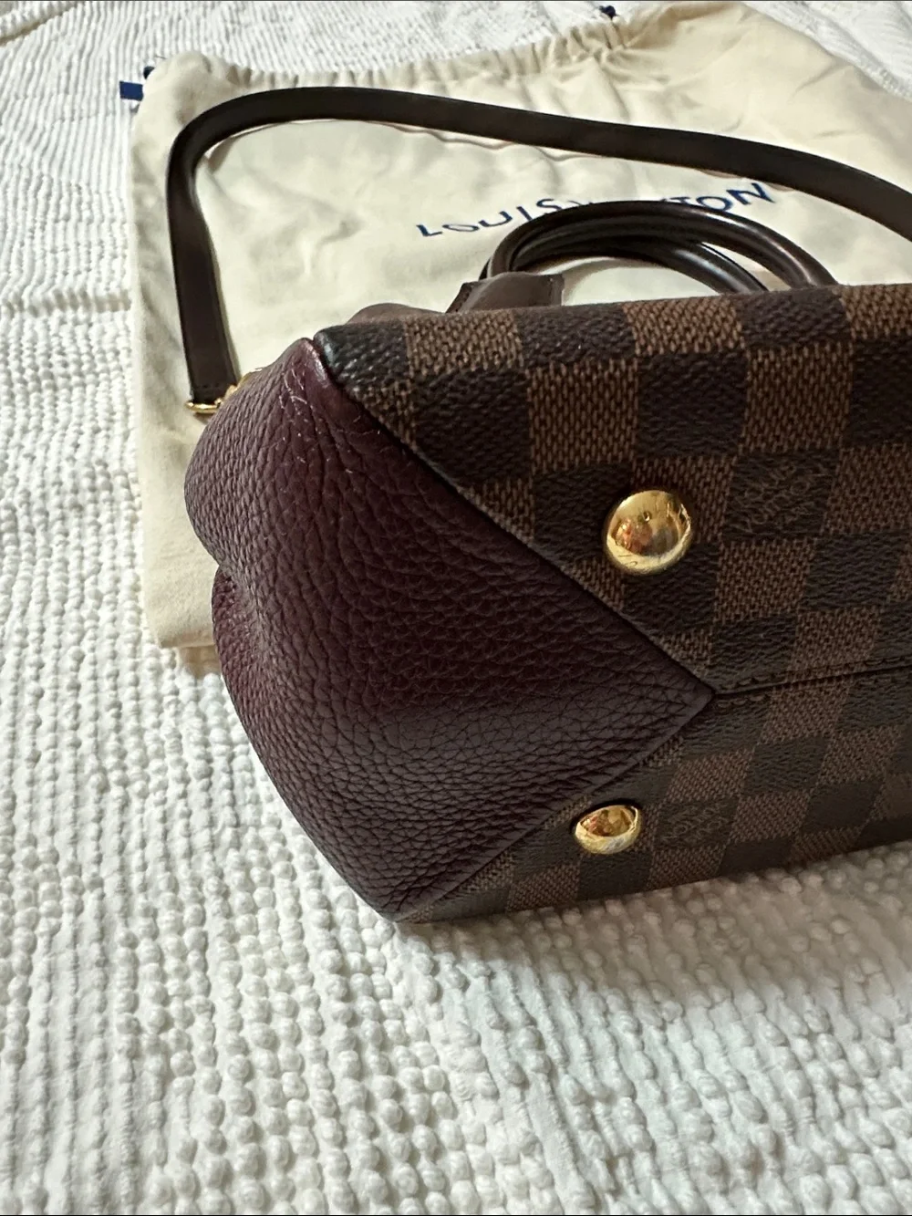 Louis Vuitton Damier Ebene Satchel with Dark Brown and Burgundy Trim